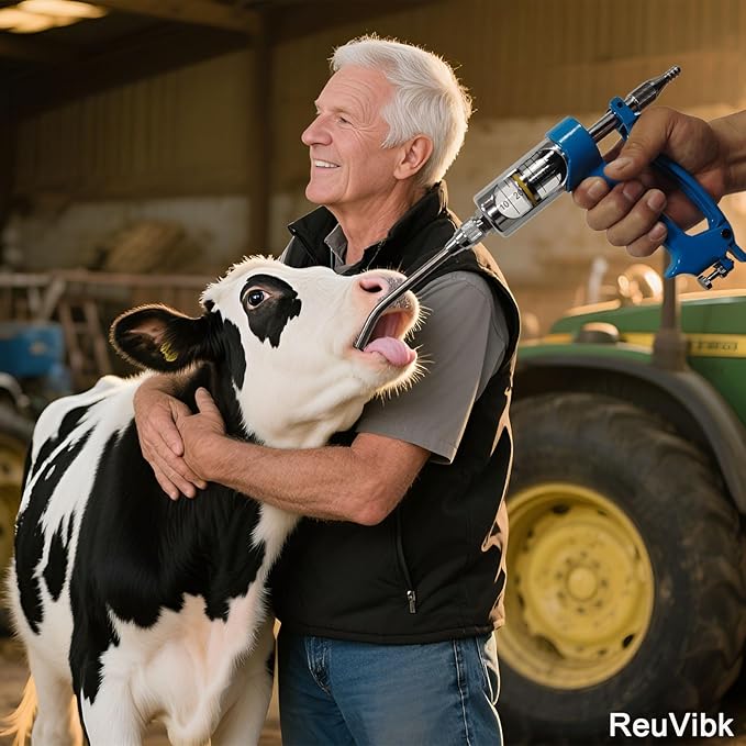 50ML Adjustable Veterinary Metal Feeding Gun, Continuous Drench Gun Continuous Dosing Device Veterinary Medicine Dispenser Husbandry Autonomous Feeding Tool, for Pig Cow, Sheep, Horse
