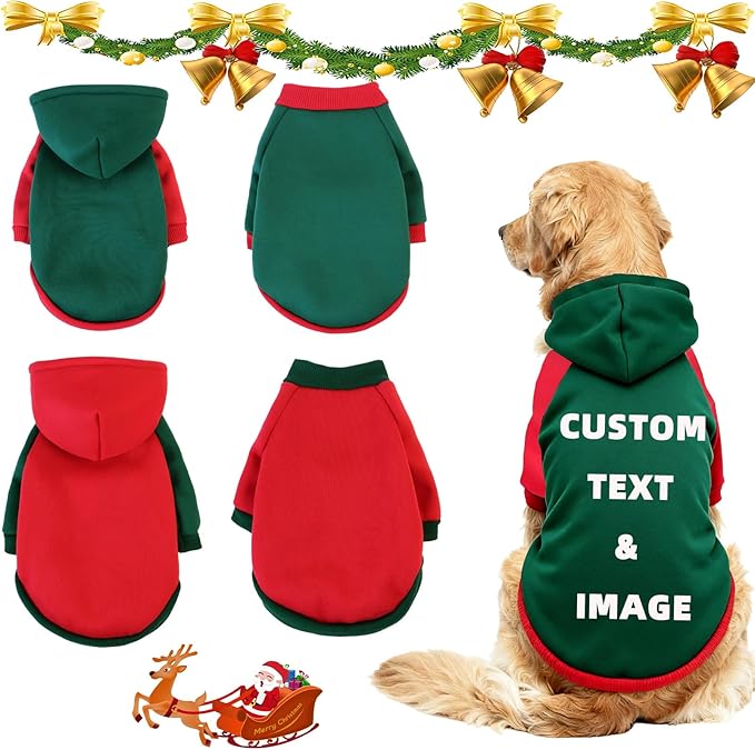 Custom Dog Hoodie, Personalized Sweatshirt with Photo Text Name Logo, Customized Hooded Sweater for Small Medium Large Dogs & Cats (Green + Red Border, XX-Large)