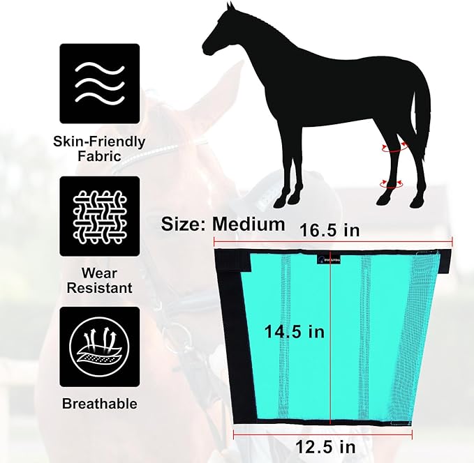 FOXLVDA Horse Fly Boots - Fly Boots for Horses Set of 4, Comfortable Horse Leggings, Mesh Material Design with Metal Support Bars for Reduces Stomping & Leg Fatigue (Green, Medium)