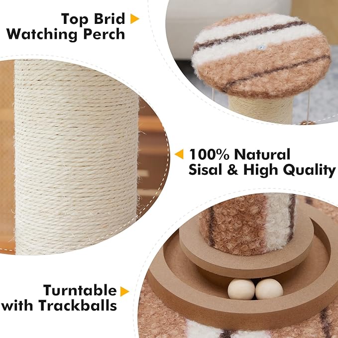 34inches Tall Cat Scratching Post with Cat Ball Track Toy Heavy Duty and Thicker Large Diameter Natural Sisal Cat Scratcher Post for Large Cats and Small Cats Protect Your Furniture