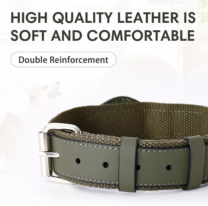 AirTag Dog Collar Soft Leather Webbing Dog Collar for AirTag Provides Double Protection for Small Medium and Large Dogs(Green,M)