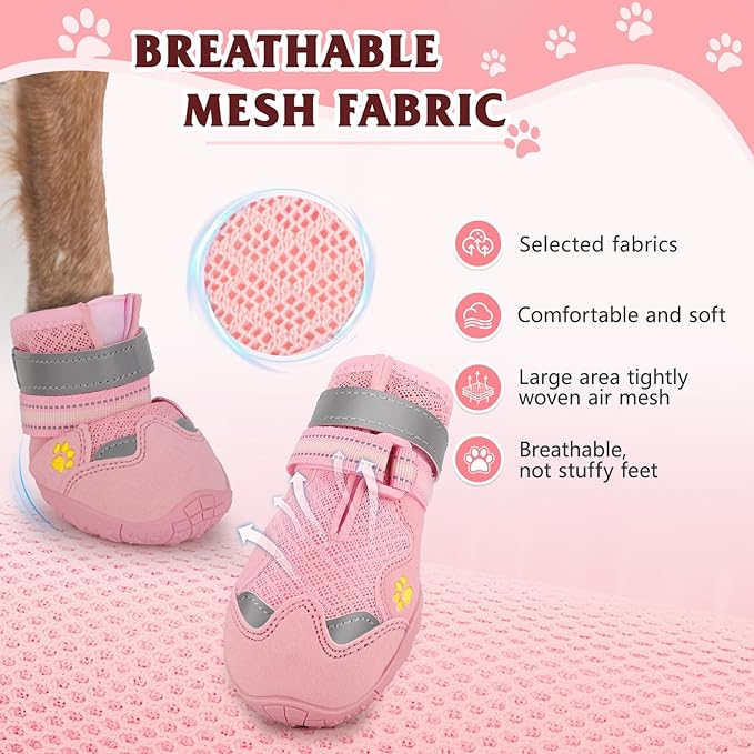 Dog Shoes for Large Medium Small Dog, Mesh Breathable Dog Shoes for Hot Pavement, Anti-Slip Dogs Boots Paw Protectors with Reflective for Outdoor Walking Indoor Hardfloors (Size 2)