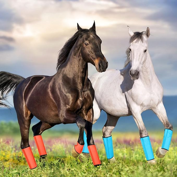 Sweetude Set of 16 Mesh Fly Boots for Horse Breathable Mesh Horse Boots Protective Leg Wraps for Preventing Flies and Mosquitoes Bites(Orange, Pink, Blue and Dutch Green,)