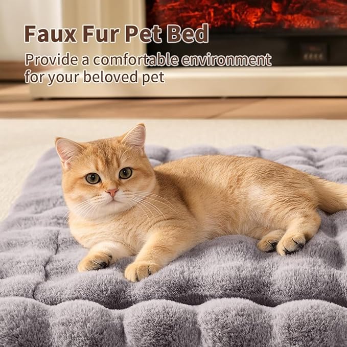 Self-Warming Cat Bed, Plush Faux Fur Pet Bed Mat with Anti-Slip Bottom, Ultra Soft Heated Pad for Cats & Kittens, Cozy Fluffy Bed for Window & Sills Couches, Machine Washable, 23x15 Inch Grey