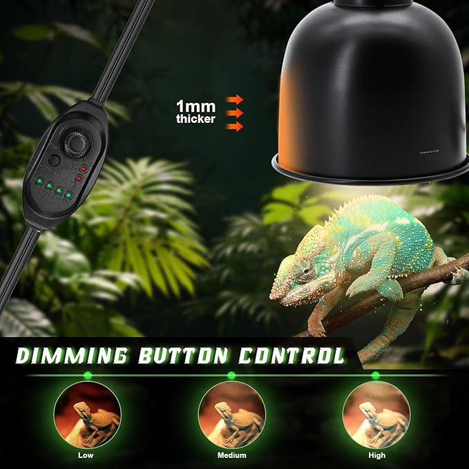 Reptile Light Fixture with Dimming Switch and Timer, 5.5 Inch Deep Dome Reptile Heat Lamp Fixture, Reptile Lamp Fixture Cap for UVB Bulb Basking Heat Bulb for Reptile Glass Terrariums, 1PCS