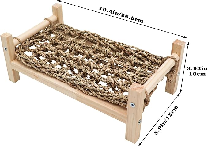 Dnoifne Bearded Dragon Bed - Natural Wood and Seagrass Hammock, Reptile Tank Basking Platform Accessories for Leopard Gecko, Lizard, Frog