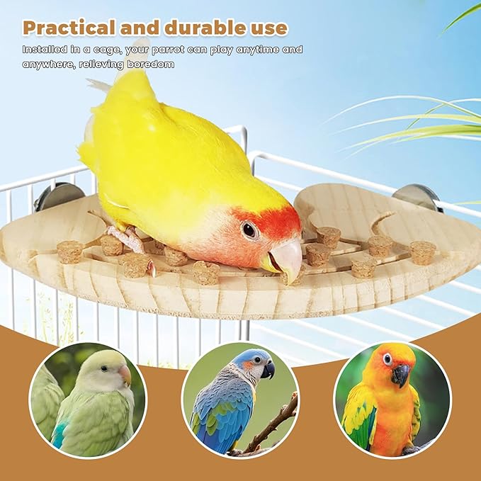 Bird Chew Toy with Screw Mount – Wooden Foraging Toy for Parrots, Cockatiels, Conures, Budgies, Finches, Small to Medium Birds, Secure Cage Attachment, Safe and Durable Design (Cheese)