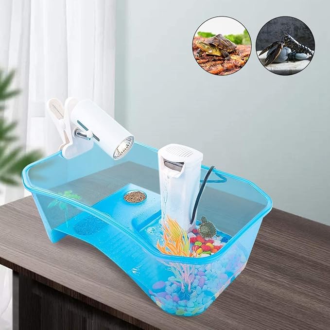Geegoods Turtle Tank Aquarium,Reptile Tank Aquarium with Filter and Platform Plants for Pet Turtles Reptile Habitat