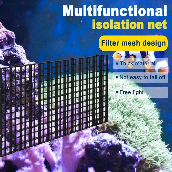 6 Pcs Aquarium Fish Tank Divider Plastic Egg Crate Aquarium Filter Bottom Tray Grid Isolation Board Partition Net Pane Separator for Mixed Breeding Light Diffuser,8 Pcs Sucker Clips Suction Cups,Black