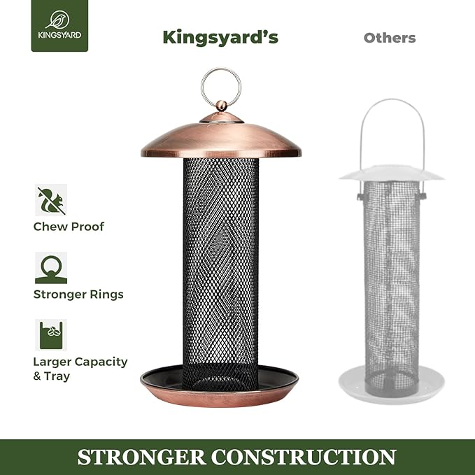 Kingsyard 2 Pack Finch Feeders for Outdoors Hanging, Metal Mesh Tube Bird Feeder for Nyjer/Thistle Seed, 2.5 lbs Large Capacity (Antique Copper)