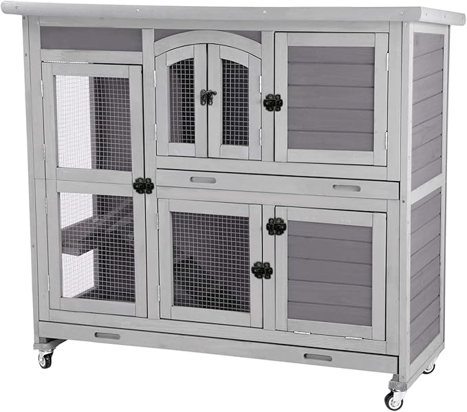 Aivituvin Bunny Cage Rabbit Hutch Indoor Rabbit House with Wheels Outdoor Guinea Pig House with Two Plastic Tray