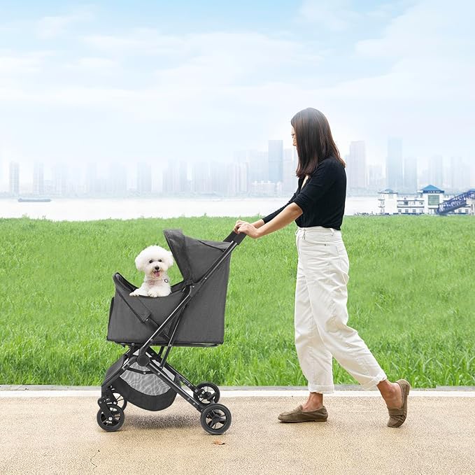Wedyvko 3 in 1 Dog Stroller, Upgraded Frame, Pet Stroller for Medium Dogs, Shock Absorption, Luggage, Zipperless Entry, Storage Basket & Pouch, Cat Strollers with Dog Poop Bags & Dispenser (Gray-P11)