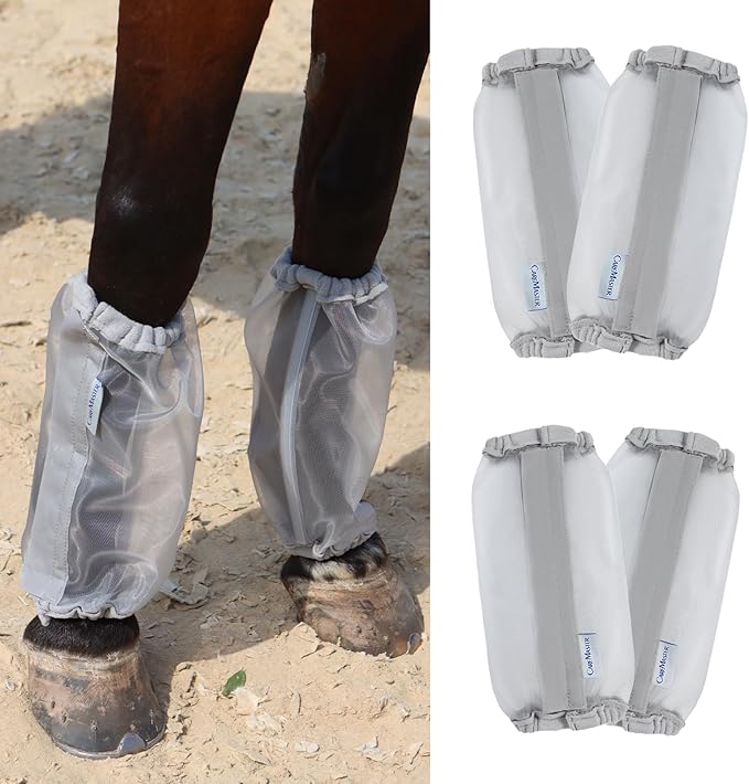 Universal Size Horse Leggings Fine Mesh Horse Fly Boots Greatly Reduce Stomping Breathable Horse Boots Leg Wraps (Set of 4) Silver