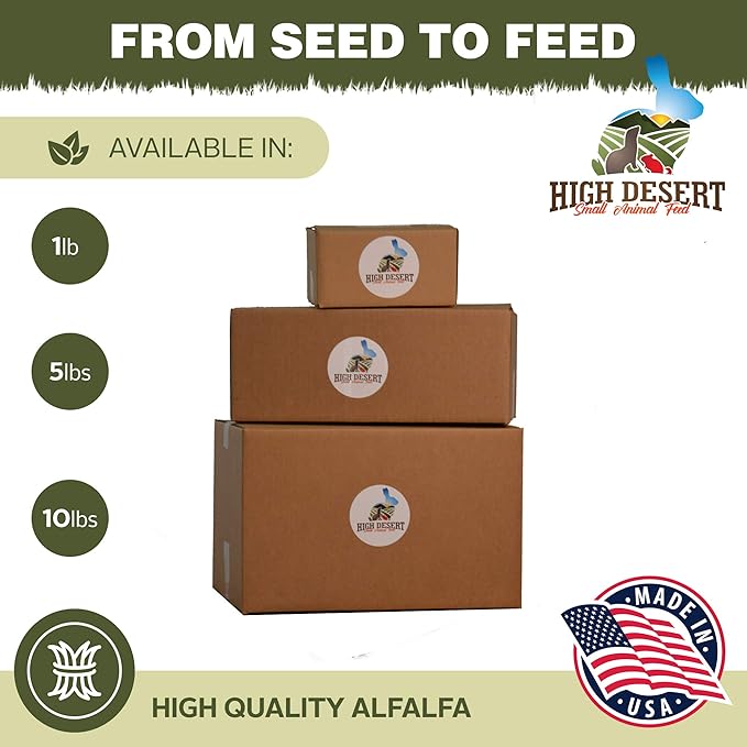 High Desert Alfalfa Hay for Rabbits, Guinea Pigs, Chinchillas & Small Pets – Protein-Rich Natural Hay for Young, Growing Animals – High-Fiber, Hand-Packed, Additive-Free, Grown in USA – 1 lb Box