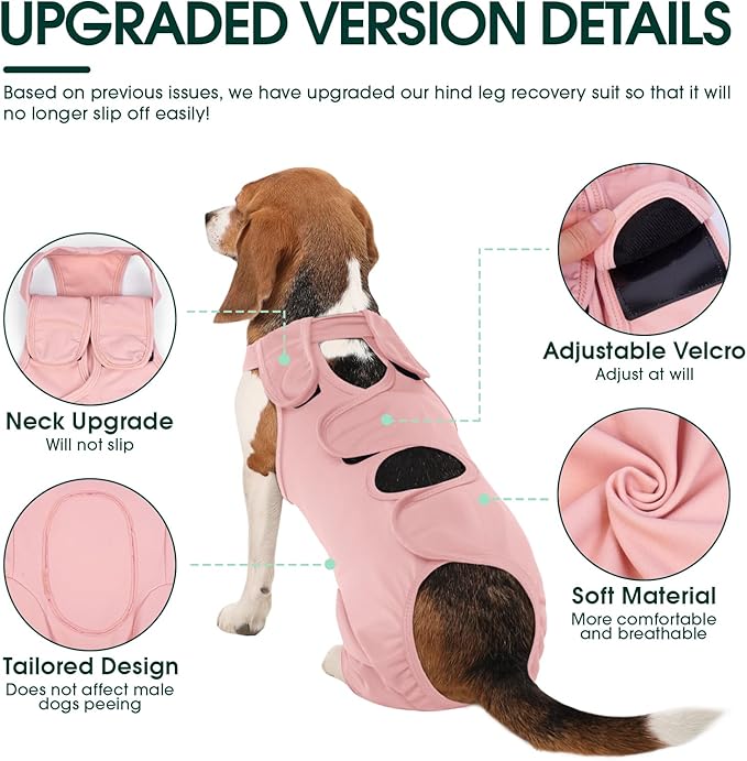 Kuoser Dog Surgery Recovery Suit for Rear Legs, Thigh Wound Protective Sleeve for Dogs, Dog Recovery Sleeve for Female Male Dogs, Dog Onesie After Surgery Pet Surgical Suit for Spay Neuter, Pink S