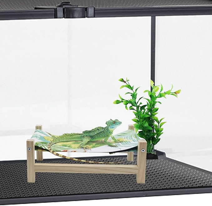Bearded Dragon Bed, Wooden Reptile Sleeping Hammock, Bearded Dragon Tank Accessories, Habitat Accessories for Leopard Gecko Snake Lizard or Other Small Animal, Large