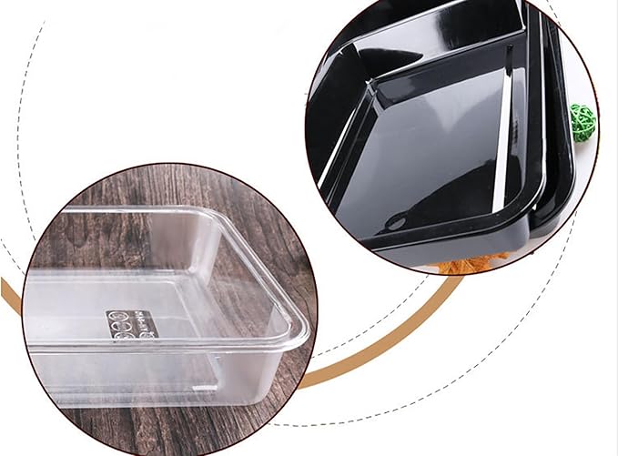 OMEM Reptile Drinking Tray - Large Water Dish Plastics Plate for Turtles, Small Reptiles, Ball Pythons, Lizards, and Snake Cages Bowl (L=35.4 x 5.3 x 26.3cm, Black)