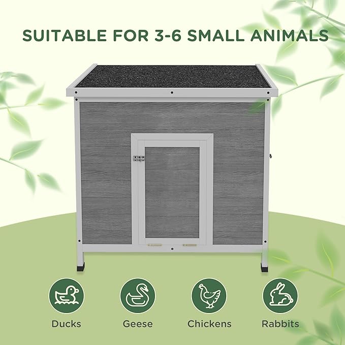PawHut Duck Coop, Wooden Chicken House Rabbit Hutch with Openable Roof, Removable Floor, Double Doors, Ramp, Duck House for 3-6 Chickens, Geese, 30" x 38" x 30"
