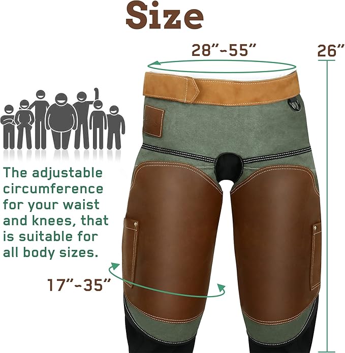 Antidious Professional Farrier Chaps Leather Farrier Apron with Adjustable Belt and Knees Straps Hoof Trimming, 2 Pockets and Extra Hook for Storage, Suitable for 28’’~55’’ Waistline
