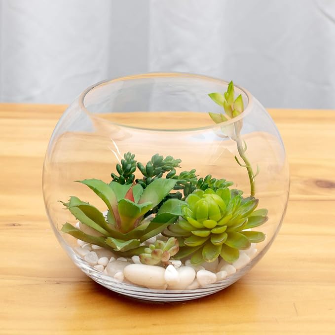 WGV Bowl Glass Vase Bulk, Diameter 10", Height 8", Open Width 6", (Multiple Sizes Choices) Clear Bubble Planter Terrarium Fish Bowl for Wedding Event Home Decor, 4 Pieces (VBW0010)