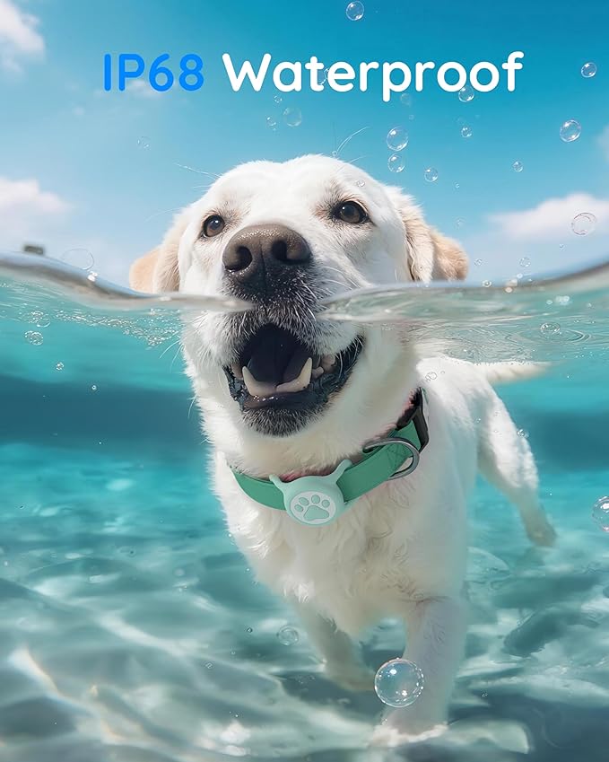 IP68 Waterpoof Dog Airtag Holder, Stretchy Silicone Full Body Covered Apple Air Tag Holder for Dog Cat Collar Fit All Width Collar (Black/Green/Blue/Pink, 4 Pack)