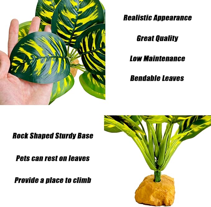 Woyrise Reptile Artificial Plants for Terrarium Decor, Amphibian Habitat Decorations Bearded Dragon Tank Accessories fit Crested Gecko Leopard Lizard Chameleon Ball Python Snake Frog - Prayer Peacock