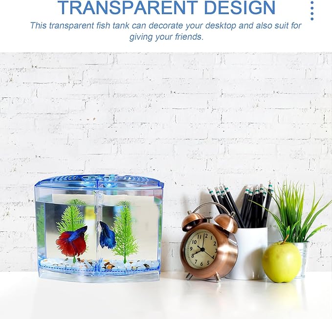 Mipcase Small Betta Fish Tank Mini Goldfish Tank with Divider Acrylic Small Aquarium for Shrimp Beta Fish