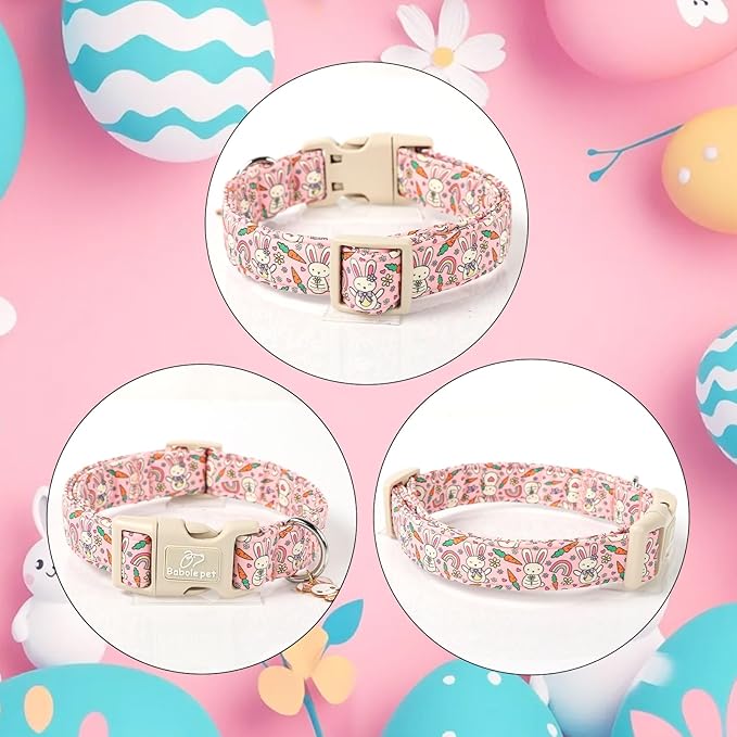 Easter Dog Collar for Medium Dogs - Pink Girly Bunny Dog Collars, Cute Girl Dogs Easter Collar, Adjustable Female Spring Holiday Pet Collars with Quick Release Buckle M