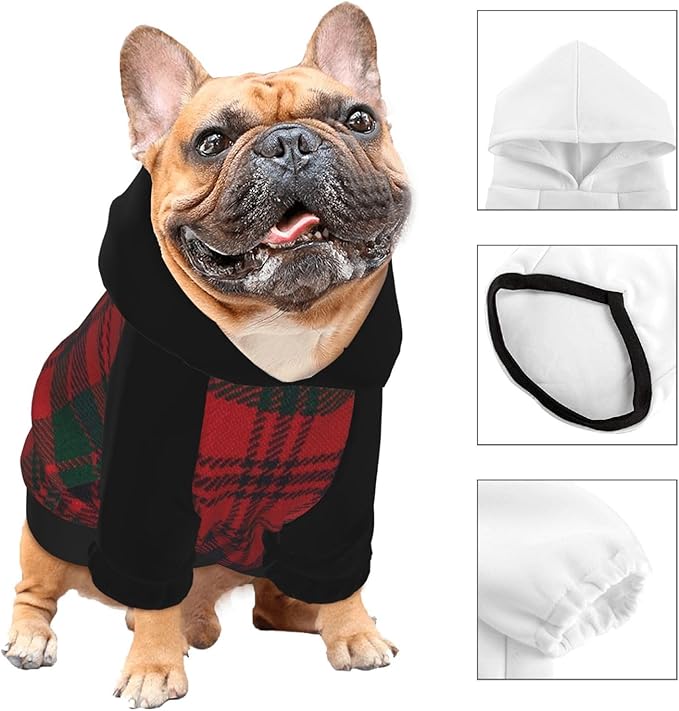 Dog Costume, Custom Dog Hoodie with Name Photo, Holiday Pet Pajamas Outfit, Personalized Pet Coat for Small Medium XS XXS Dogs Puppy, BlackGrid, XL