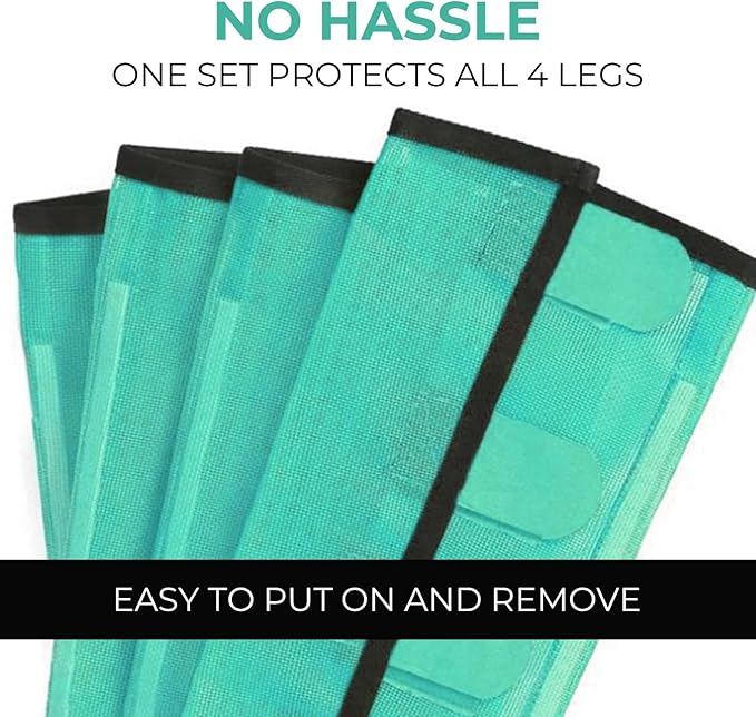 Mesh Horse Fly Boots Set of 4，Adjustable and Universal Loose Fitting & Non-Slip Horse Fly Leggings for Horses,Reduce Stressful Stomping (Green)