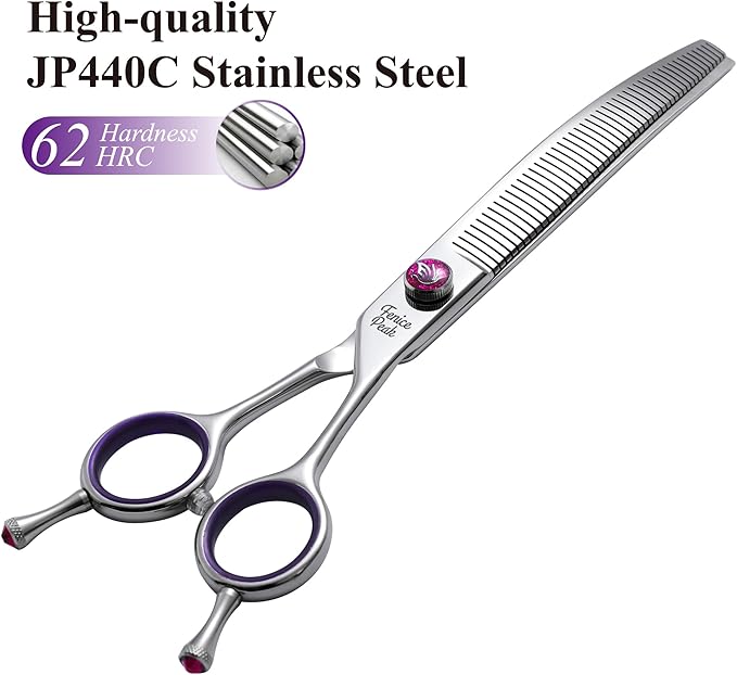 Fenice Peak 7" Professional Dog Grooming Scissors 55% Thinning, 30-Degree Curved Blender, Japanese 440C Gromming Shear for Trimming Dogs Cats and Other Pets face and paws