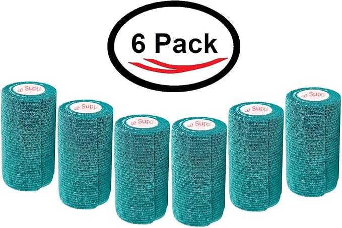 3 Inch Vet Wrap Tape Bulk (Hunter Green) (Pack of 6) Self Adhesive Adherent Adhering Flex Bandage Grip Roll for Dog Cat Pet Horse