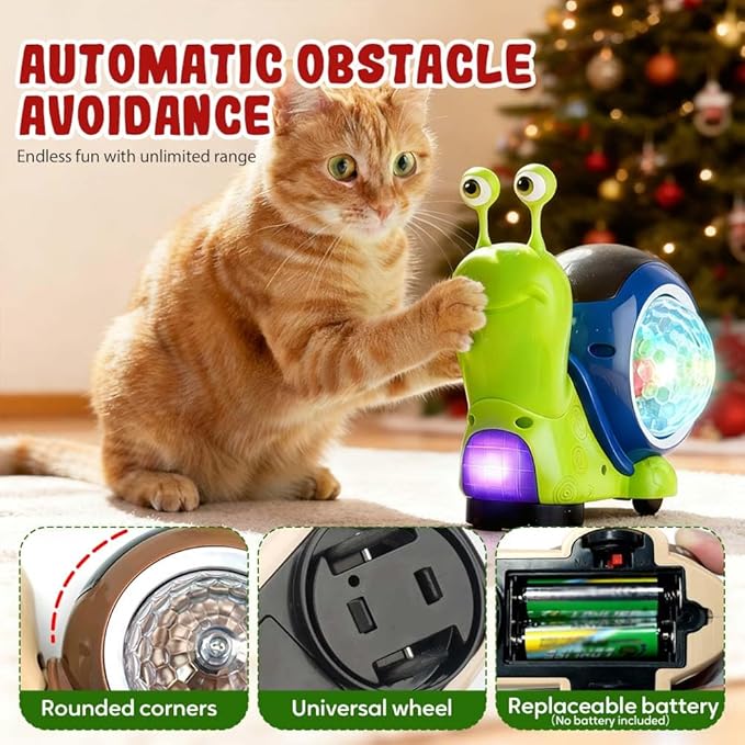Luminous Electric Snail Toy,Glowing and Music Playing Crawling Snail Toys,Christmas Interactive Gifts for Dogs Cats (Light Brown/1pcs)