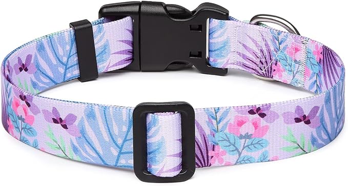 Mercano Adjustable Dog Collar - Special Design Patterns, Soft Nylon Comfortable Sturdy Pet Collar for Small Medium Large Dogs (M, Floral Purple)
