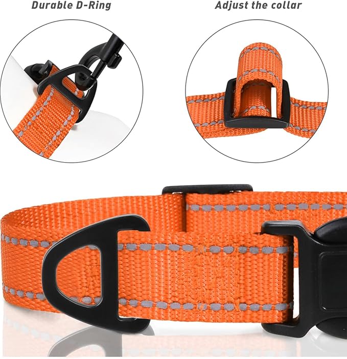 TagME Reflective Nylon Dog Collars, Adjustable Classic Pet Collar with Quick Release Buckle for Extra Small Dogs, Orange, 5/8" Width