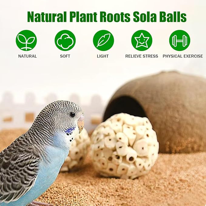 9 Pieces Bird Parrot Chew Toy Sola Balls, Natural Parrot Soft Chew Shredding & Foraging Toy, Bird Foot Balls for Cockatiel Conure Quaker Budgie Parakeet Bunny Guinea Pig Chinchilla Rabbit