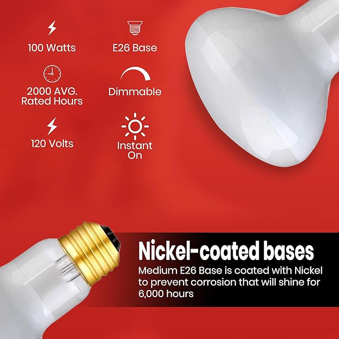 Reptile Heat Lamp Bulb 100 Watts UVA Basking Light for Reptiles and Amphibian, Basking Light for Bearded Dragon, UVA Reptile Light Bulb E26 Base 2 Pack