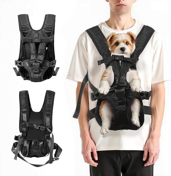 Dog Backpack Carrier, Legs-Out Front Carrier for Small Dogs, Adjustable Breathable Front Carrier for Hiking, Cycling, Travel (Black)