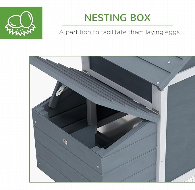 PawHut 59" Small Wooden Chicken coop Hen House Poultry Cage for Outdoor Backyard with 2 Doors, Nesting Box and Removable Tray, Gray