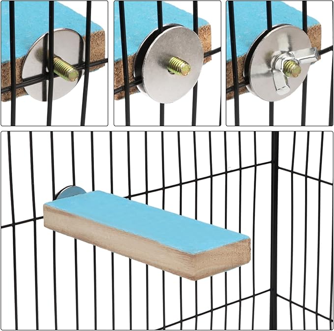 Parrot Wooden Perch Platform Playground Macaw African Greys Budgies Parakeet Cockatiels Conure Macaw Finch Cage Shelf Toy Cage Accessories（Random Color） (A)