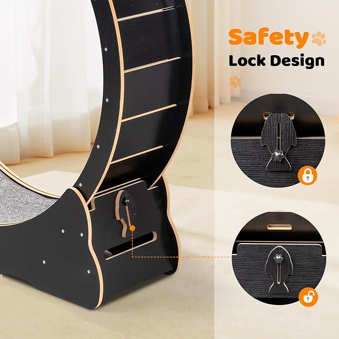 VINGLI Cat Wheel, Large Exercise Wheel for Indoor Cats, Silent Cat Running Wheel with Safety Lock, Black (43.3 inch)