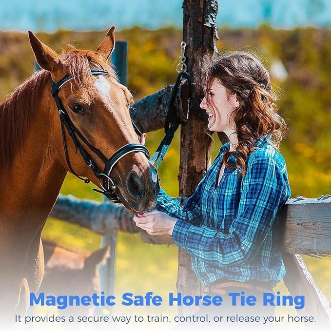 Homaisson 4 PCS Horse Tie Rings, Horse Tie Ring with Quick Snap and Eye Bolt, Heavy Duty Stainless Horse Tack and Supplies, Magnetic Safe Horse Tie Ring, Horse Training Equipment for Pulling Back