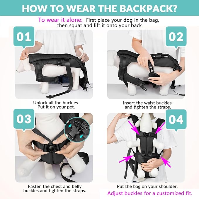 Lukovee Dog Backpack Carrier, Legs Out Easy-fit Dog Front Carrier for Small Medium Dogs, Adjustable Hands Free Dog Chest Carrier for Hiking Cycling (B,Large)