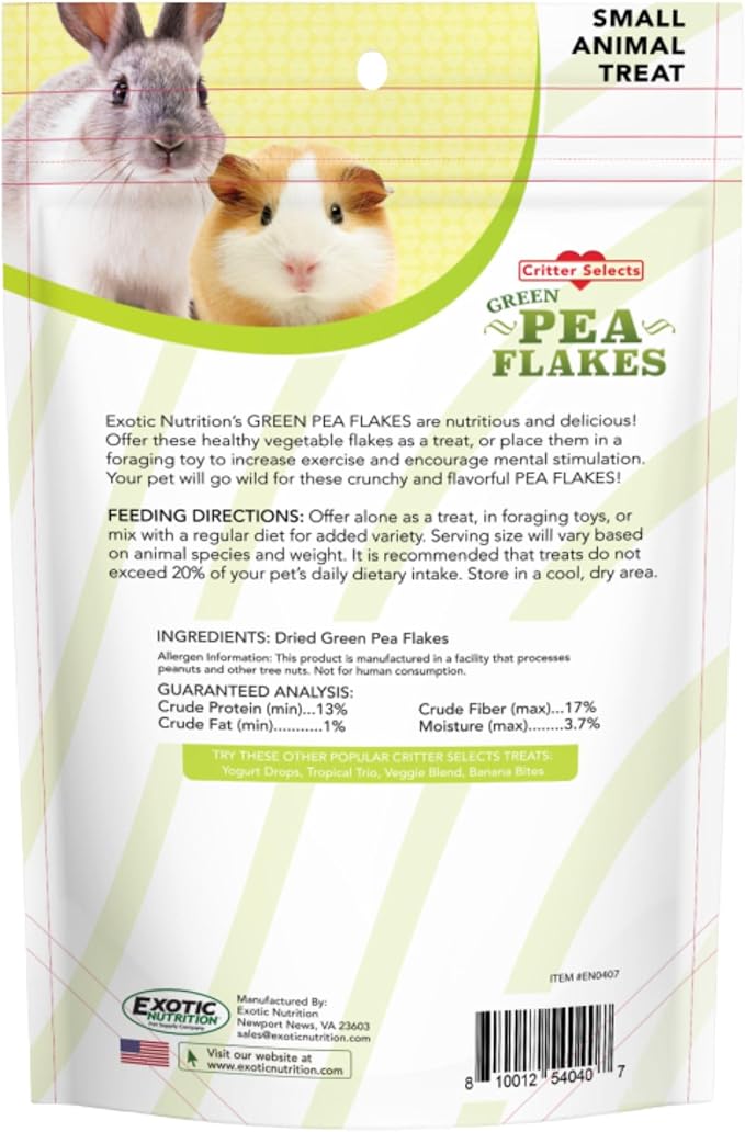 Exotic Nutrition Green Pea Flakes (1 lb.) - Healthy Natural Dried Vegetable Treat - for Rabbits, Guinea Pigs, Hamsters, Chinchillas & Other Small Pets (Pack of 2)