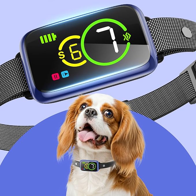 1S Stop Barking Smart Dog Bark Collar, Humane Anti Barking Device with Beep & Vibration, 7 Adjustable Sensitivity, Ultra-Light Bark Collar for Small Medium Large Dogs IP67 Waterproof Indoor Outdoor