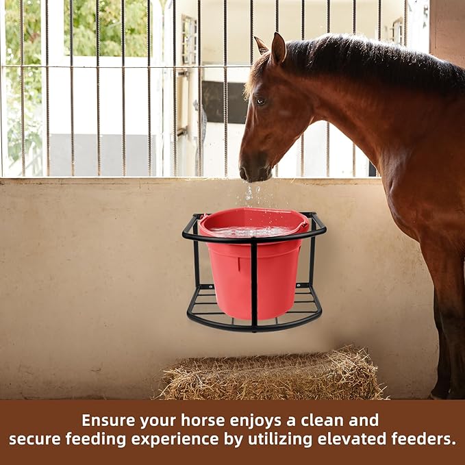 Bucket Holder for Horses Feed,5 Gallon Water and Feed Bucket Holder for Horses,Heavy Duty Metal Wall Mount Water Bucket and Pail Holder for Livestock in Stable (1)