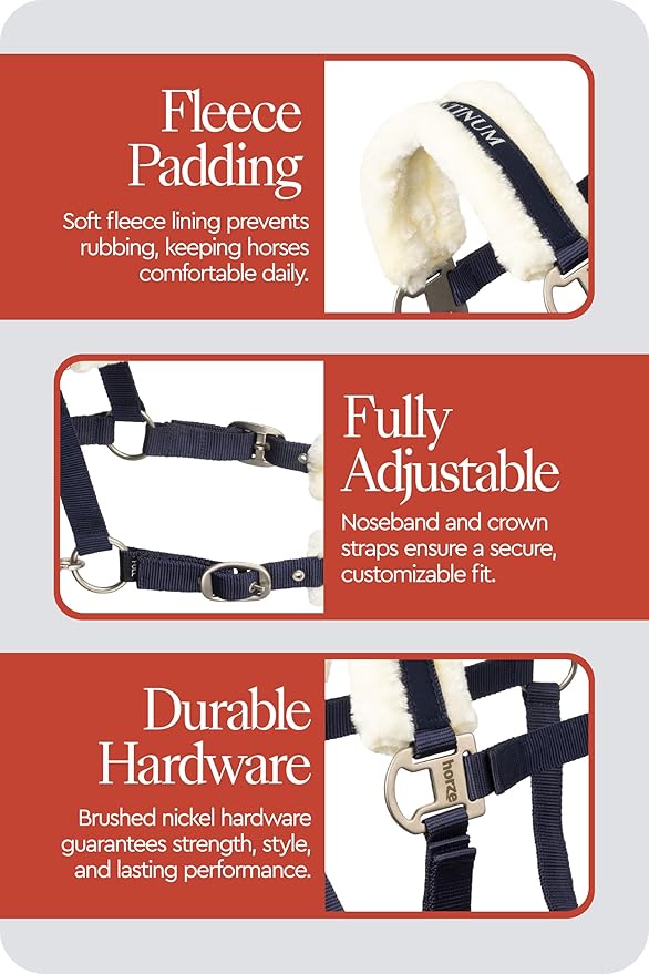 HORZE Howard Soft Fleece Padded Adjustable Polyester Horse Halter - Peacoat Dark Blue - Shetland