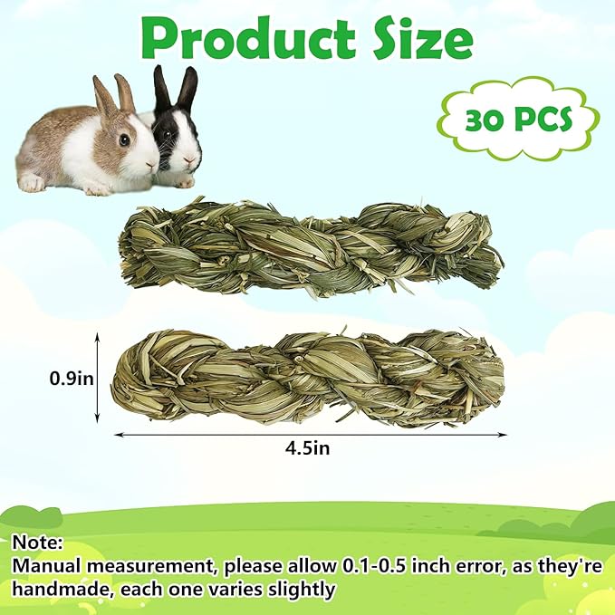 Hamiledyi 30 PCS Rabbit Chew Sticks Natural Grass Timothy Hay Sticks Handmade Guinea Pigs Chew Toys for Teeth Molar Snacks for Chinchilla Bunny Hamster and Other Small Animals