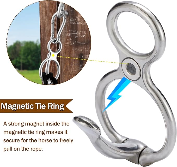 5PCS Horse Tie Ring, Safe Tie Horse Supplies, Humane Way Tie Ring, Magnetic Ring for Tying and Retracting, Helps Horse Pull Back and Releases Stress from The Horse