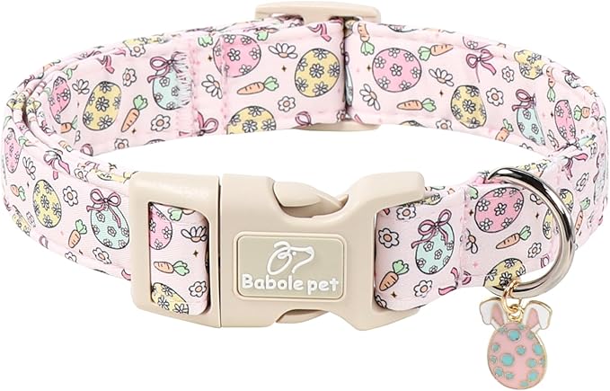 Easter Dog Collar for Medium Dogs - Easter Egg Pastel Dog Collars, Cute Girl Dogs Collar, Lightweight Adjustable Pink Spring Holiaday Dog Collars with Quick Release Buckle M